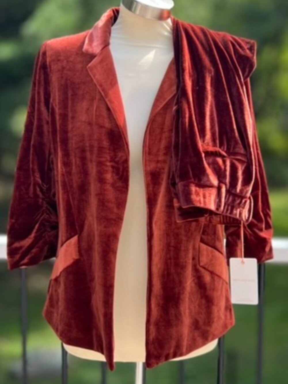 NWT Skies are Blue Womens Suit Velvet Red Rust Blazer XS and Matching Pants XS